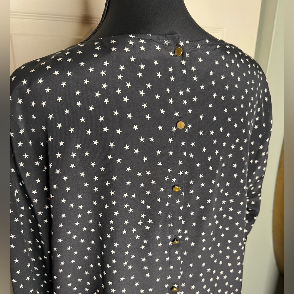 Madewell Silk Dress Black, star pattern, long sleeve, button back detail - Picture 4 of 7